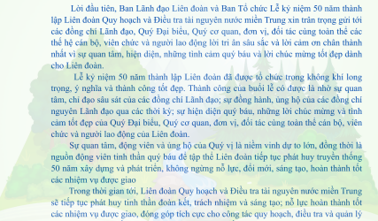 Thư cảm ơn sau Lễ Kỷ niệm 50 năm thành lập Liên đoàn Quy hoạch và Điều tra tài nguyên nước miền Trung